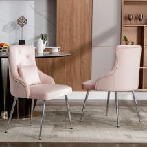 Hommoo - Lot de 2 chaises de salle à manger à motif de bouton, fauteuils rembourrés, avec pieds en métal, chaise de salon de chambre à coucher avec