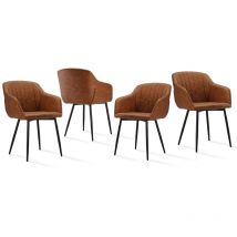 Chaises de salle à manger avec accoudoirs et soutien lombaire pour salon, cuisine et chambre - 4 pièces - Marron