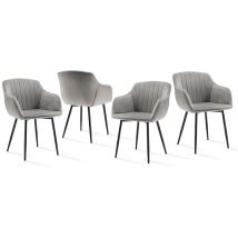 Chaises de salle à manger avec accoudoirs et soutien lombaire pour salon, cuisine et chambre - 4 pièces - Gris Clair