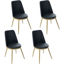 Chaises de salle à manger en cuir pu noir, dossier rond, pieds dorés - Lot de 4