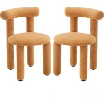 Lot de 2 Chaises de Salle a Manger en Fausse Fourrure Chaise Salle a Manger Moderne avec Pied Métal Chaise de Cuisine sans Accoudoirs, Jaune