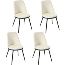 Chaises de cuisine en velours beige, pieds noirs - Lot de 4