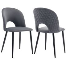 Arturesthome - Chaises de salle à manger en velours gris - Rembourrées avec cadre en métal, motif diamant - Lot de 2