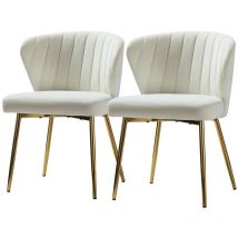 Hulala Home - Lot de 2 Chaises de Salle à Manger en Velours Scandinave Chaises Modernes pour la Cuisine avec Pieds en Métal, Blanc