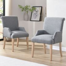 Chaises de salle à manger lot de 2, avec accoudoirs, coussin épais, pieds réglables, en tissu, gris