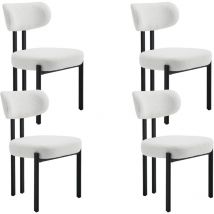 Chaises de Salle à Manger Lot de 4 Chaise Salle a Manger Moderne avec Pied Métal Chaise de Cuisine sans Accoudoirs, Fausse Fourrure, Blanc
