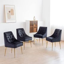 Dyhome Chaises De Salle À Manger (lot De 4) Chaises De Salle À Manger En Velours Pieds Dorés Noir Charge Maximale 150kg