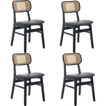 Wahson Office Chairs - Chaises de Salle à Manger Lot de 4 Chaise Salle a Manger en Bois avec Coussin Chaise Rotin Confortable, Cuir pu, Noir