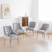 Chaises de salle à manger (lot de 4) Chaises de salle à manger en velours Pieds dorés Gris Charge maximale 150kg - Dyhome