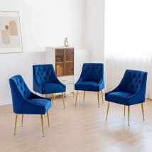 Chaises de salle à manger (lot de 4) Chaises de salle à manger en velours Pieds dorés Bleu Charge maximale 150kg - Dyhome