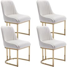 Chaises de Salle à Manger Lot de 4 Chaises Salle a Manger en Velours Pieds dorés Chaise Salle à Manger avec Coussin Épais, Blanc