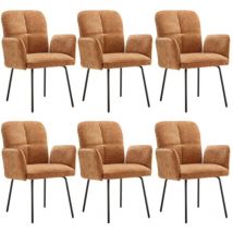 Chaises de salle à manger marron - Fauteuils de salon avec coussins extra larges et pieds en métal noir-6pièces