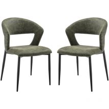 Chaises de Salle à Manger Moderne Lot de 2 Chaise Salle a Manger en Cuir pu avec Accoudoirs, Pied Metél, pour Cuisine et Salon, Wahson, Vert