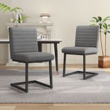 Wishdor - Lot de 2 chaises de salle à manger rembourrée avec pieds en métal, simili cuir, gris