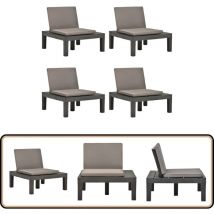 Chaises de salon de jardin et coussins 4pc Plastique Anthracite - Chaise De Jardin - Meubles De Jardin - Mobilier D'extérieur - Chaises En Plastique