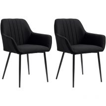 Chaises de visiteur design scandinave - lot de 2 chaises - pieds effilés métal noir - assise dossier accoudoirs ergonomiques lin noir