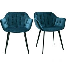 Miliboo - Chaises design en tissu velours bleu pétrole et métal noir (lot de 2) burton