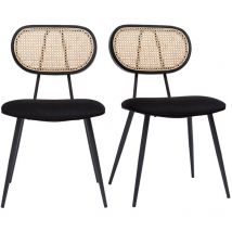 Miliboo - Chaises design noires en tissu velours, métal et cannage rotin naturel (lot de 2) tolma
