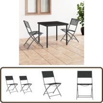 Chaises d'extérieur pliables lot de 2 Noir Acier et textilène - Chaise De Jardin - Chaise Pliante - Textile - Métal - Extérieur