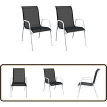 Chaises empilables de jardin lot de 2 Acier et textilène Noir - Chaise De Jardin - Fauteuil De Jardin - Mobilier De Jardin - Chaises Empilables