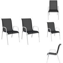 Chaises empilables de jardin lot de 2 Acier et textilène Noir - Chaise De Jardin - Fauteuil De Jardin - Mobilier De Jardin - Chaises Empilables