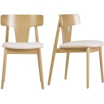 Chaises scandinaves en bois clair chêne massif et tissu effet laine bouclée blanc cassé (lot de 2) LOUISA
