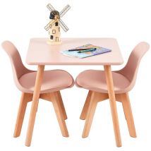 Chaises et table de salle à manger pour enfants Pieds en hêtre ensemble de 3--Rose