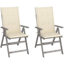 INLIFE Chaises inclinables de jardin 2 pcs avec coussins Bois d'acacia
