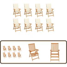 Chaises inclinables de jardin et coussins lot de 8 Teck solide - Chaise De Jardin - Chaise En Teck - Mobilier De Jardin - Set De Chaises - Chaises