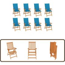Chaises inclinables de jardin et coussins lot de 8 Teck solide - Chaise De Jardin - Chaise En Teck - Mobilier De Jardin - Set De Chaises - Chaises