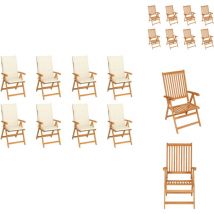 Chaises inclinables de jardin et coussins lot de 8 Teck solide - Chaise De Jardin - Chaise En Teck - Mobilier De Jardin - Set De Chaises - Chaises