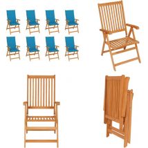 Chaises inclinables de jardin et coussins lot de 8 Teck solide - Chaise De Jardin - Chaise En Teck - Mobilier De Jardin - Set De Chaises - Chaises