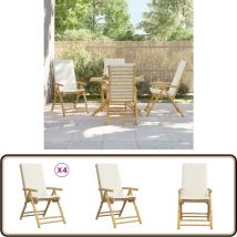 Chaises inclinables de jardin pliantes lot de 4 coussins bambou - Chaise Jardin - Chaise Inclinable - Mobilier Jardin - Bambou - Chaise Extérieure