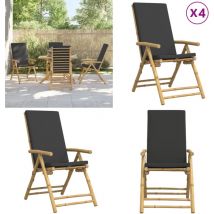Chaises inclinables de jardin pliantes lot de 4 coussins bambou - Chaise Jardin - Chaise Inclinable - Mobilier Jardin - Bambou - Chaise Extérieure