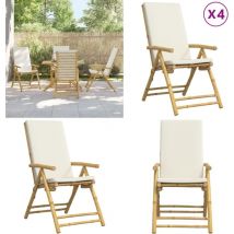 Chaises inclinables de jardin pliantes lot de 4 coussins bambou - Chaise Jardin - Chaise Inclinable - Mobilier Jardin - Bambou - Chaise Extérieure