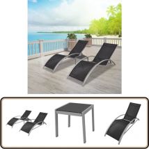 Chaises longues avec table Aluminium Noir - Chaise Longue - Salon De Jardin - Mobilier De Jardin - Transats - Meubles De Jardin