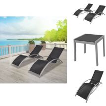 Chaises longues avec table Aluminium Noir - Chaise Longue - Salon De Jardin - Mobilier De Jardin - Transats - Meubles De Jardin