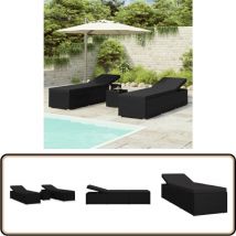 Chaises longues de jardin table à thé 3 pcs Résine tressée Noir - Chaise Longue - Salon De Jardin - Mobilier Extérieur - Transats - Table Basse