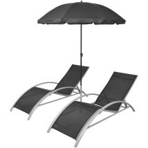 Freeport Park - Chaises longues et parasol aluminium noir