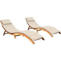 Chaises longues lot de 2 avec coussins Bois d'acacia solide