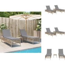 Chaises longues lot de 2 avec table beige résine tressée - Chaise Longue - Chaises Longues - Transat - Chaise Longue D'extérieur