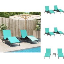 Chaises longues lot de 2 avec table noir résine tressée - Chaise Longue - Chaises Longues - Transat - Chaise Longue D'extérieur