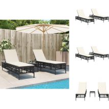 Chaises longues lot de 2 avec table noir résine tressée - Chaise Longue - Chaises Longues - Transat - Chaise Longue D'extérieur