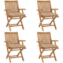 4 Pcs Chaises Pliables De Jardin Avec Coussins, Chaises De Jardin À Dîner, Fauteuils De Jardin Teck Solide Bgt26995