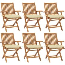 6 Pcs Chaises Pliables De Jardin Avec Coussins, Chaises De Jardin À Dîner, Fauteuils De Jardin Bois De Teck Bgt16024