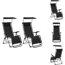 Chaises pliables de terrasse lot de 2 Textilène Noir - Chaise De Jardin - Transats - Mobilier De Jardin - Salon De Jardin - Fauteuil De Jardin