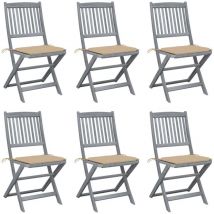 Chaises pliables d'extérieur lot de 6 et coussins Bois d'acacia