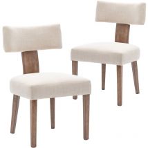 Lot de 2 Chaises Salle à Manger Chaise Cuisine en Lin Chaise Salon avec Pieds en Bois Massif Chaise Bois pour Cuisine, Beige