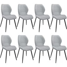 8er Set Esszimmerstühle mit Leinenkissen, Metallbeinen und Bezug mit Rautenmuster - Grau