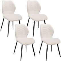 4er Set Esszimmerstühle mit Leinenkissen, Metallbeinen und Bezug mit Rautenmuster - Beige